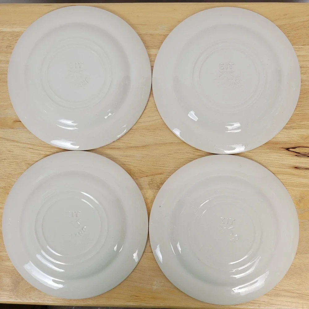 Vintage EIT England Ironstone Red Rose Calico Floral Plates Set of 4 Farmhouse